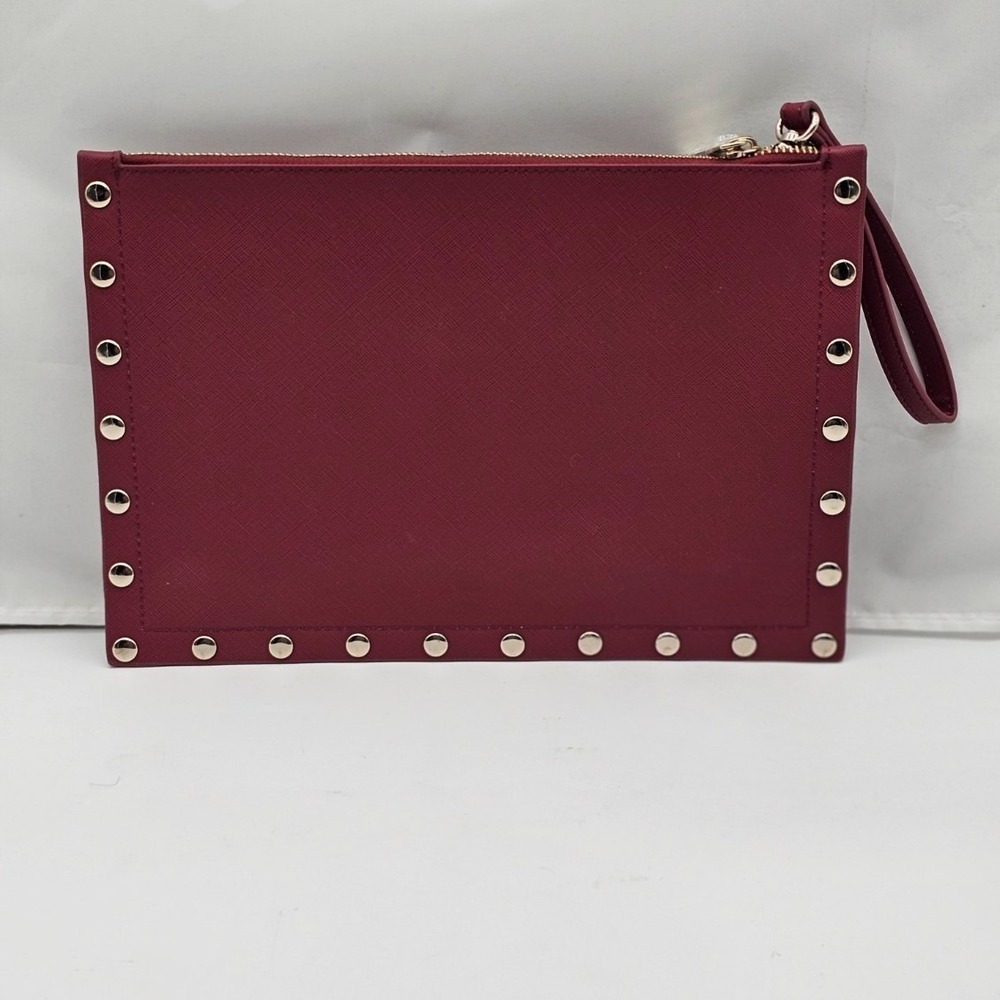 White House Black Market Maroon Clutch Zipper Studded Handbag Purse - Picture 2 of 9